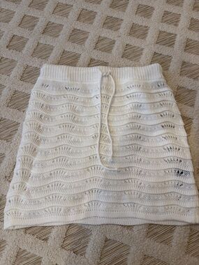 SHEIN White Knit Mini Skirt with Drawstring